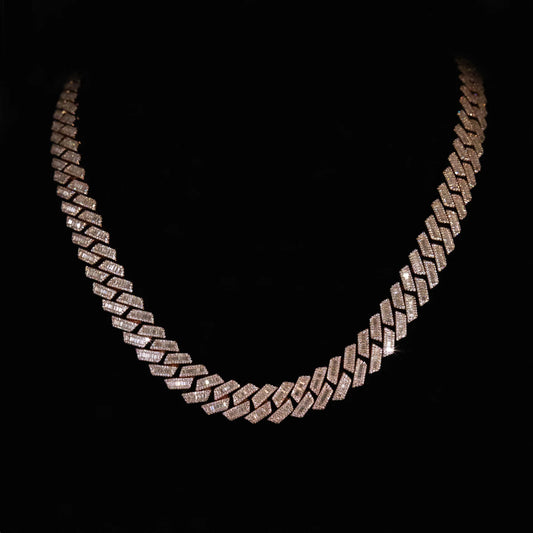 15mm Baguette Cuban Link Chain (Rose Gold)