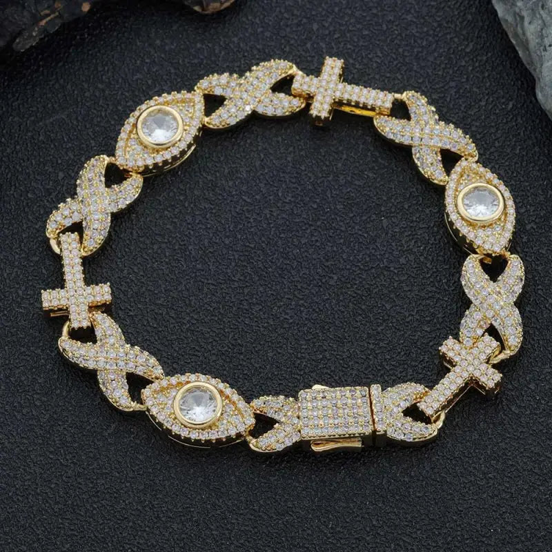 Cross With Diamond Eyes Iced Out Bracelet