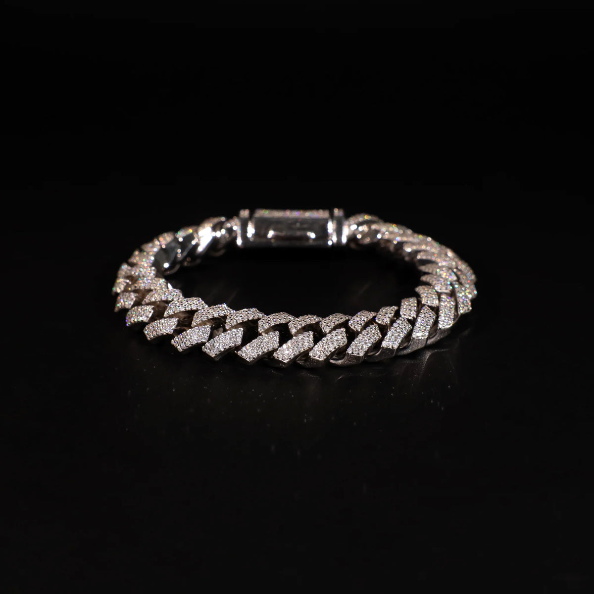 12mm Prong Cuban Link Bracelet (Silver)