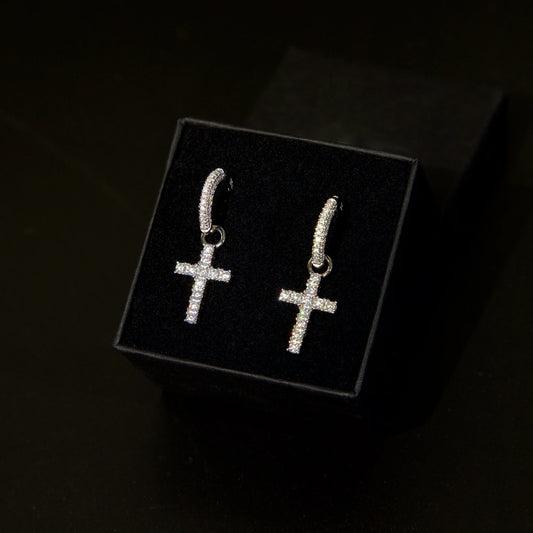 Cross Hoop Earrings (Silver)