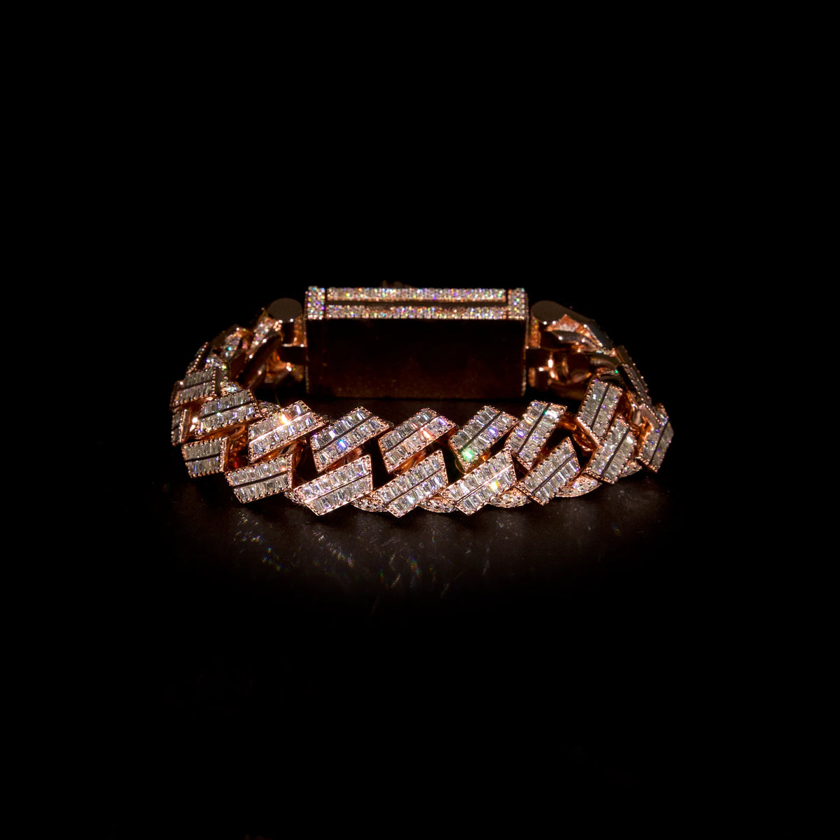 22mm Baguette Cuban Link Bracelet (Rose Gold)