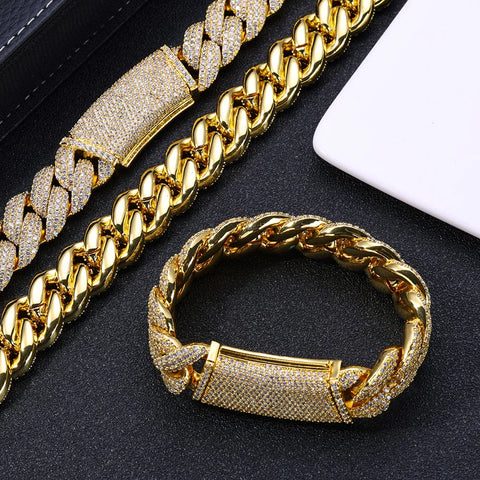 18mm 3 Rows Diamond Cuban Link Bracelet
