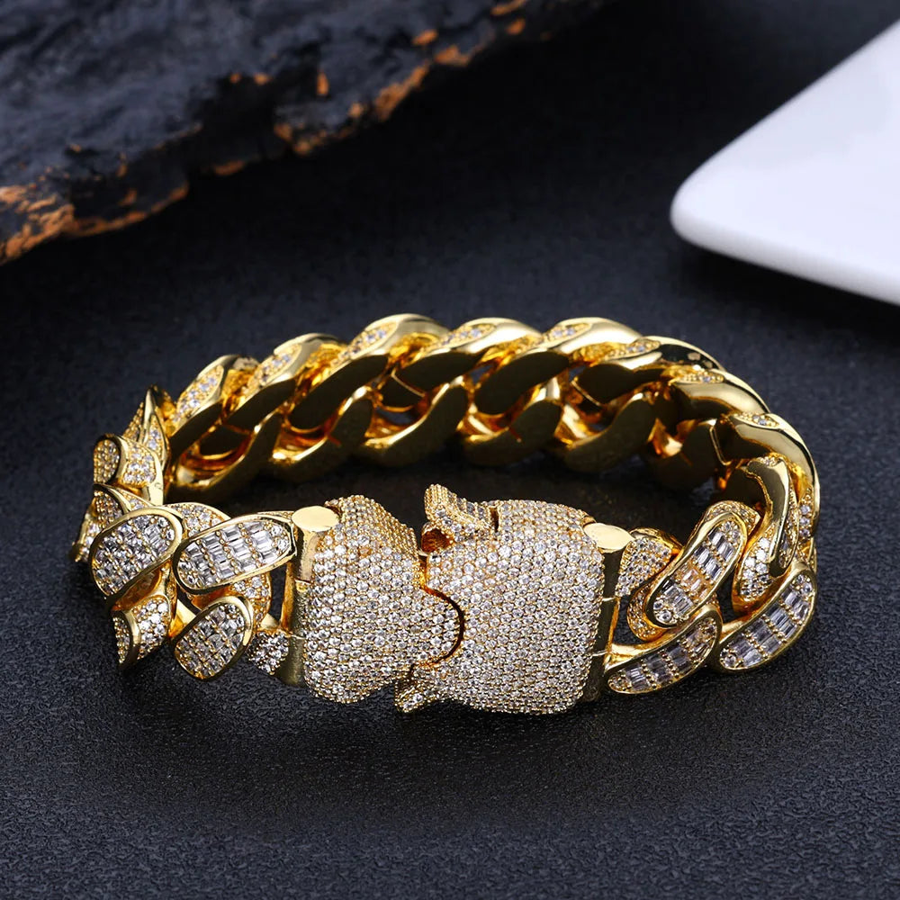 18mm Iced Baguette Diamond Cuban Link Bracelet