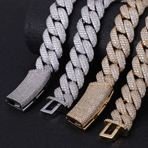 18mm 3 Rows Diamond Cuban Link Chain