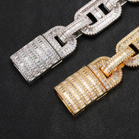 15mm Pig Nose Iced Baguette Cuban Link Chain
