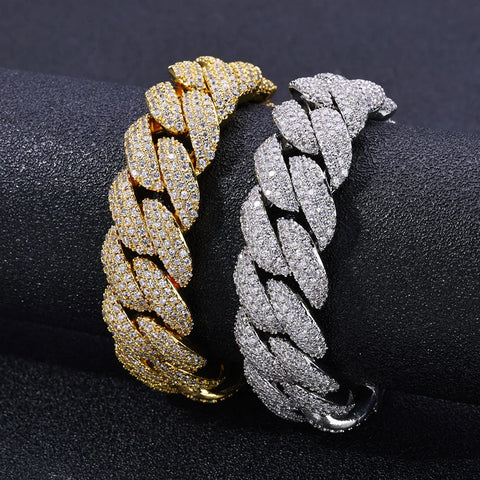 18mm 3 Rows Diamond Cuban Link Bracelet