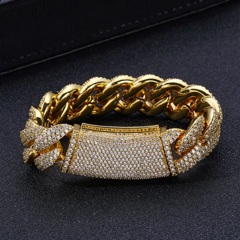 18mm 3 Rows Diamond Cuban Link Bracelet