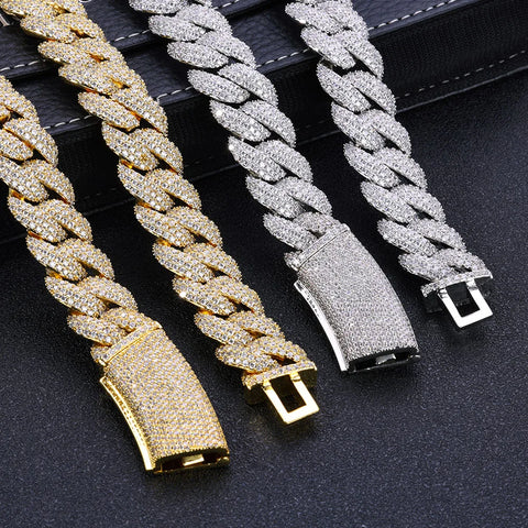 18mm 3 Rows Diamond Cuban Link Bracelet