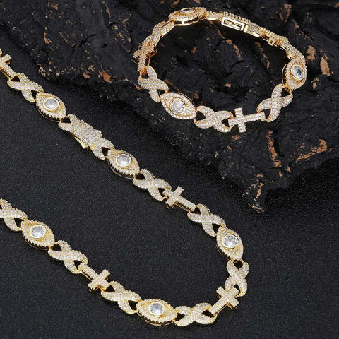 Cross With Diamond Eyes Iced Out Bracelet