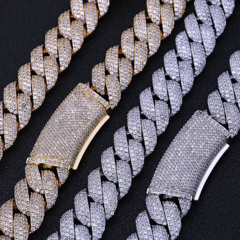 18mm 3 Rows Diamond Cuban Link Chain