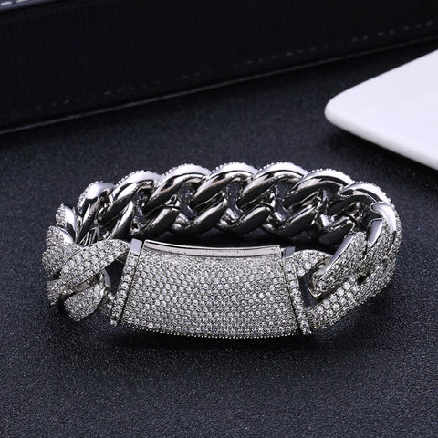 18mm 3 Rows Diamond Cuban Link Bracelet