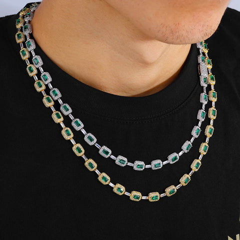 7mm Iced Emerald Cushion Cut Diamond Tennis Chain