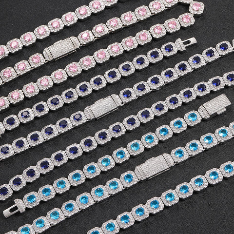 10mm Iced Out Colorful Cluster Tennis Bracelet