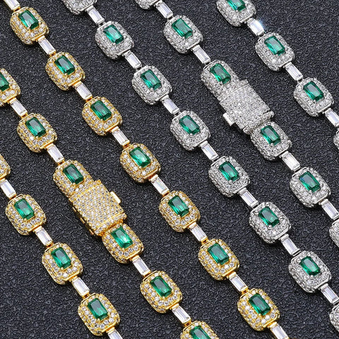 7mm Iced Emerald Cushion Cut Diamond Tennis Chain