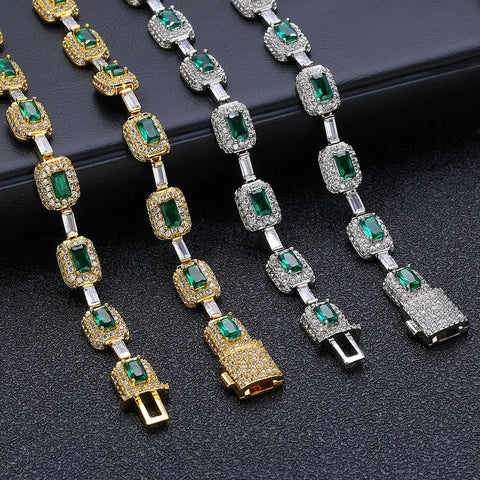 7mm Iced Emerald Cushion Cut Diamond Tennis Chain