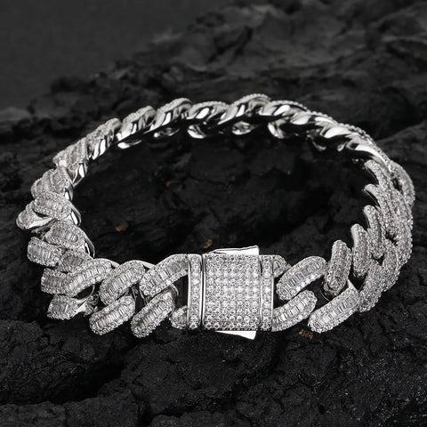12mm Cuban Link Iced Out Baguette Bracelet