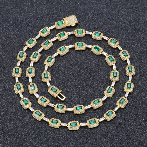 7mm Iced Emerald Cushion Cut Diamond Tennis Chain