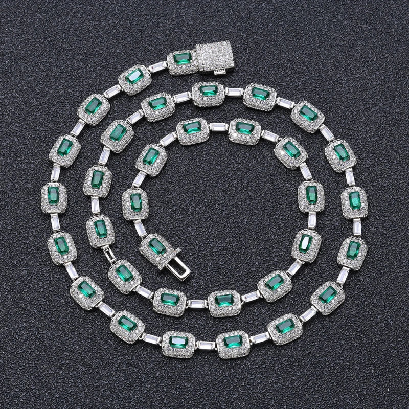 7mm Iced Emerald Cushion Cut Diamond Tennis Chain