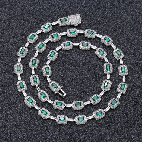 7mm Iced Emerald Cushion Cut Diamond Tennis Chain