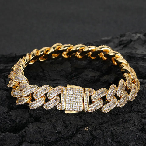 12mm Cuban Link Iced Out Baguette Bracelet