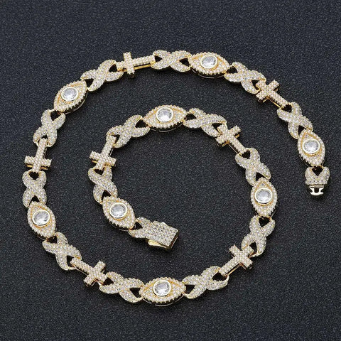 Cross With Diamond Eyes Iced Out Chain