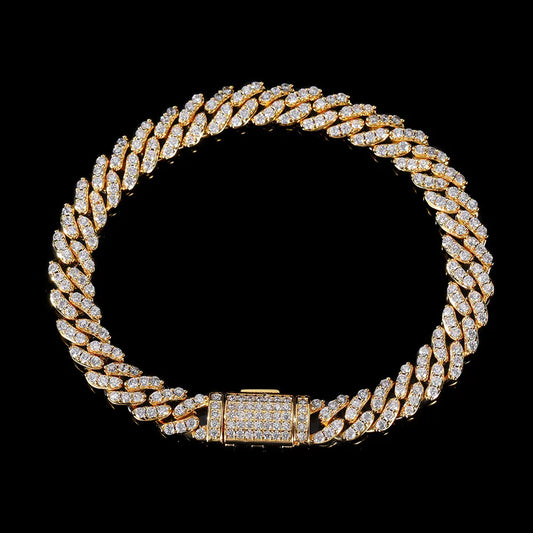 Iced Out Cuban Link Bracelet Single Row 8mm