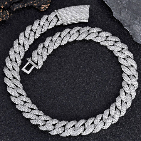 18mm 3 Rows Diamond Cuban Link Chain
